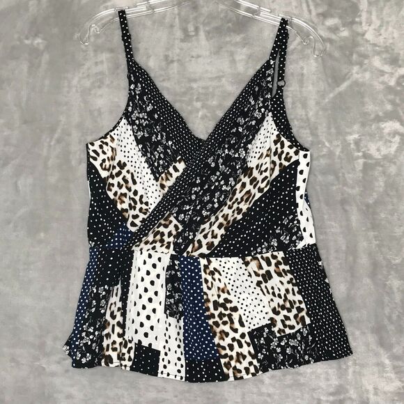 CAbi Tops - CAbi Mixed Print Crossover Tank Womens 4 Peplum V Neck Adjustable Straps